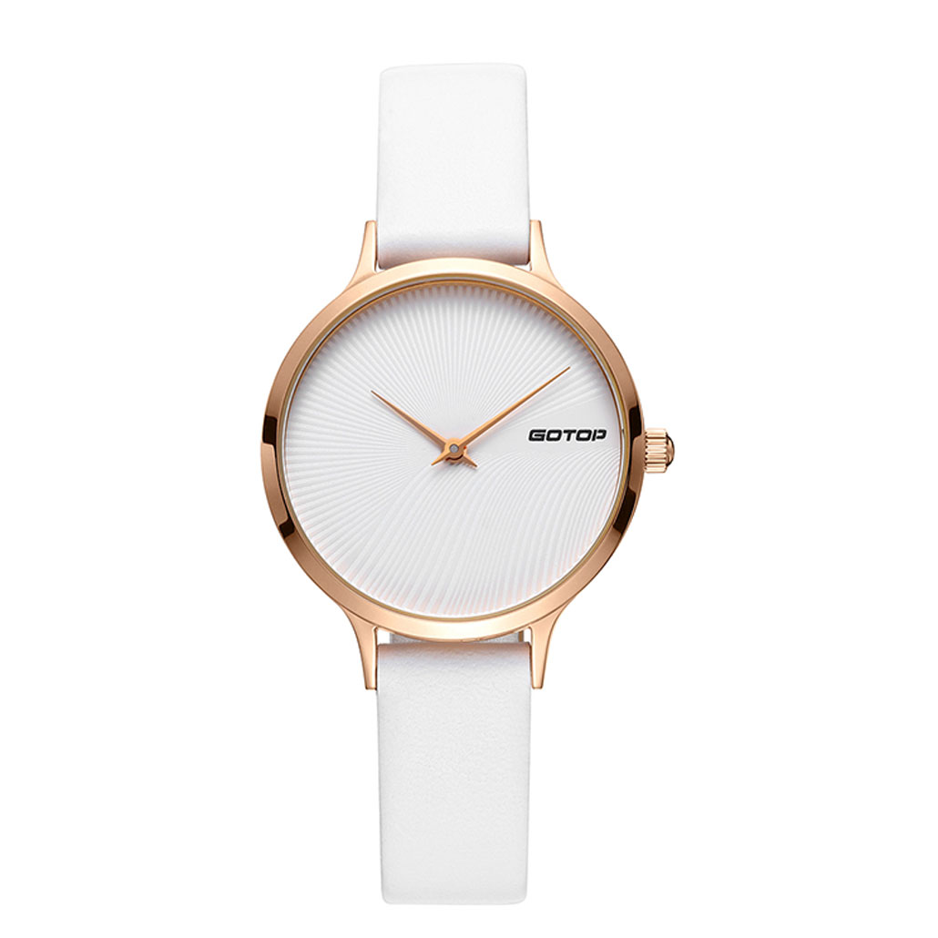WHITE AND ROSE GOLD WOMEN'S WATCH WITH WHITE LEATHER STRAP MANUFACTURER