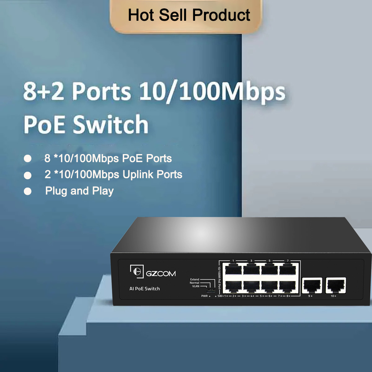Factory OEM ODM 8 Port Network 48V 10/100Mbps POE Switch Standard AF/AT Poe 30W Ethernet Switch 8 Port POE Switch