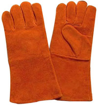 14 Golden Split Cowhide Leather Welding Gloves