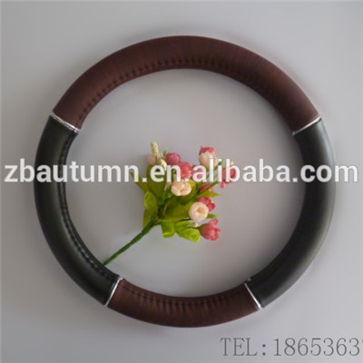 Red Wooden Grain Steering Wheel Cover With Silver Line