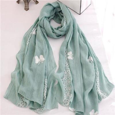 Latest Style Pure Color Flower And Butterfly Embroidered Womens Wraps
