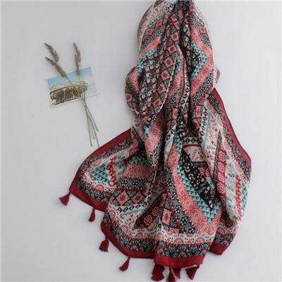 Burgundy With Tassels Woven Womens Scarves