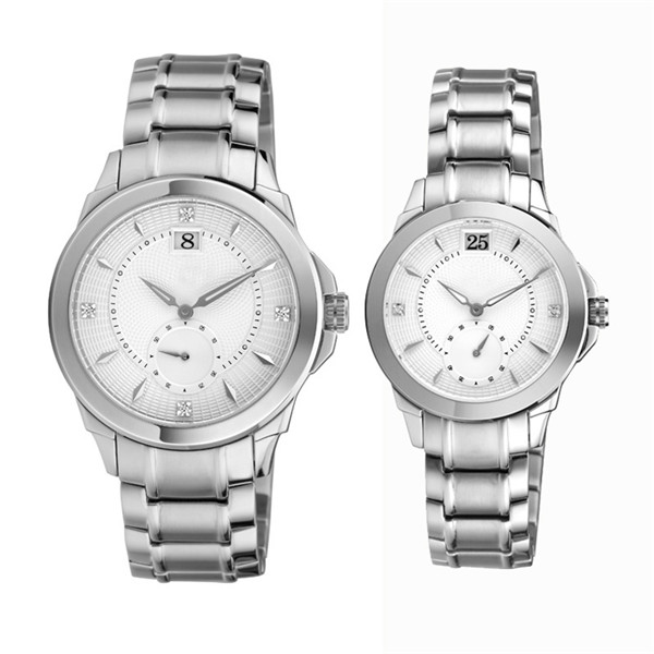 steel color couple watch