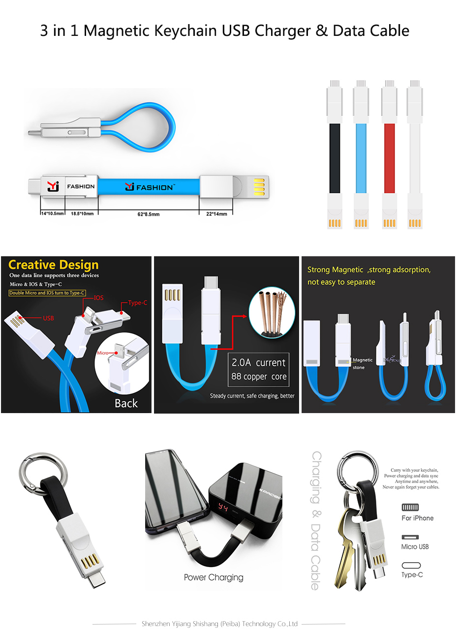 3 in 1 magnetic keychain usb charger cable