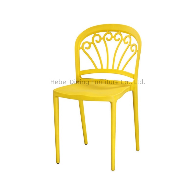 Yellow Plastic Dining Chair with Hollow Pattern Backrest DC-N44